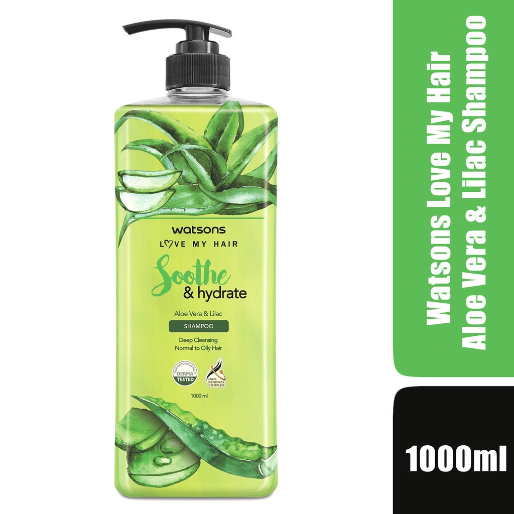 Dầu Gội Watsons Love My Hair Aloe Vera &amp; Lilac Shampoo Cấp Nước Dành Cho Tóc Thường Và Dầu 1000ml