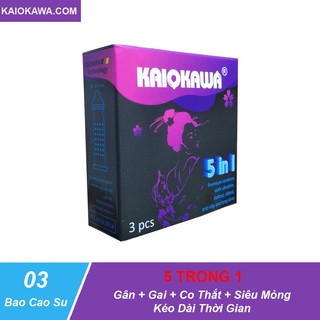 [Cao Cấp]Bao cao su Kaiokawa 5 trong 1-Nhật Bản-gân-gai-co thắt-siêu mỏng-kéo dài thời gian, hộp 03 bao