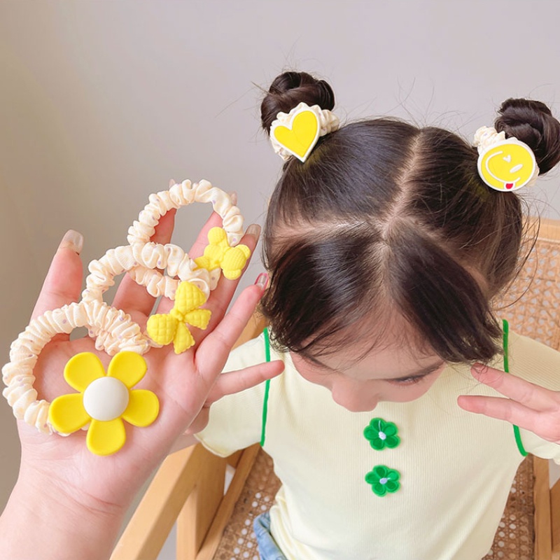 Set 5 Dây Buộc Tóc Cao Su Co Giãn Màu Sắc Trơn Phong Cách Hàn Quốc Dành Cho Trẻ Em