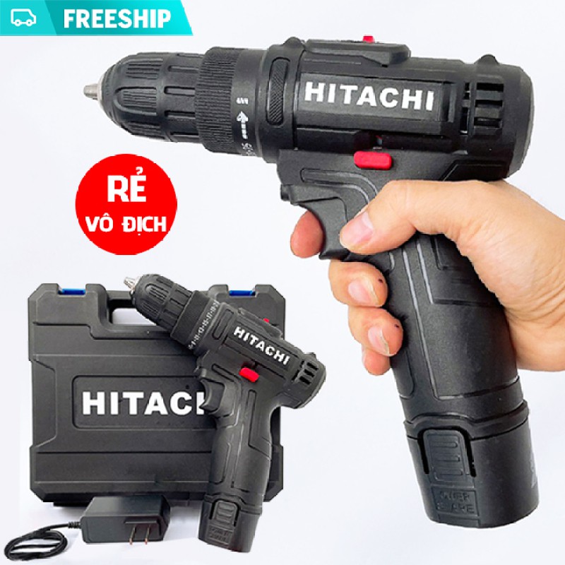 Khoan pin Hitachi 12V - Khoan 2 cấp tốc độ, Lõi đồng - Máy Máy Khoan dùng pin, Máy bắt vít 12V, Đảo chều (bảo hành 6 thá