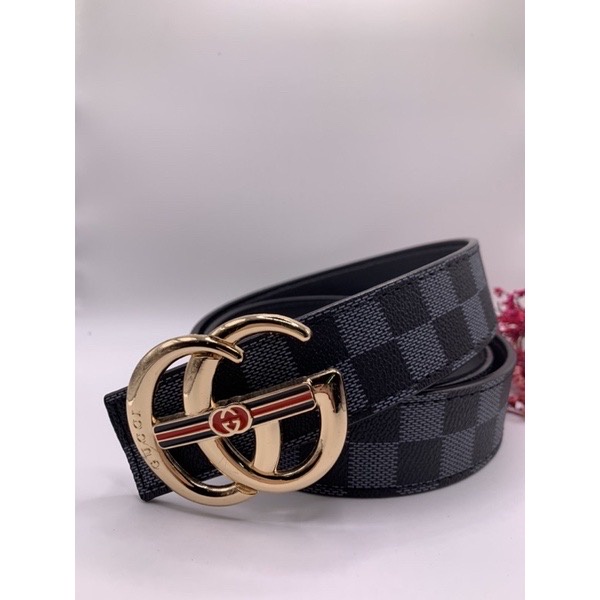 Thắt lưng caro đen ( Mặt G kẻ đỏ ) Dây nịt nam phong cách doanh nhân thành đạt