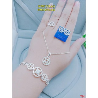 Bộ dây chuyền bạc ta: Bộ đồng xu kim tiền 4 món