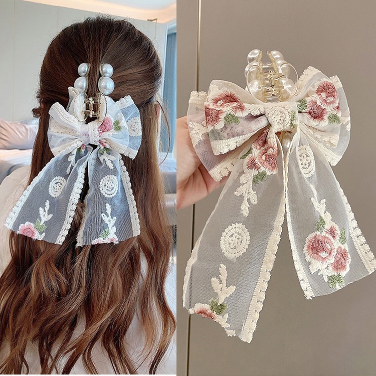 Kẹp Tóc Hình Nơ Đính Ngọc Trai Thời Trang Hàn Quốc Cho Nữ