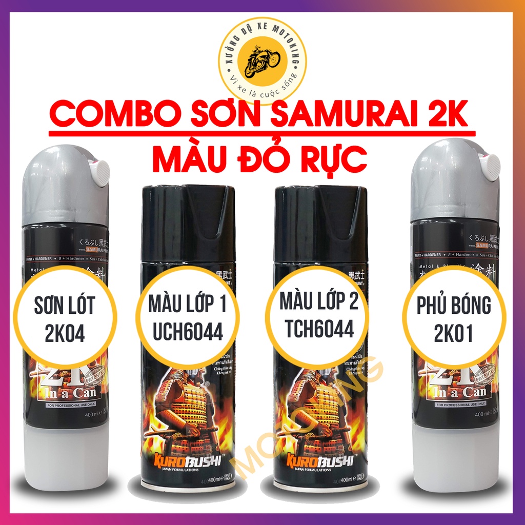 Combo sơn samurai màu đỏ rực UC + TCH6044   loại 2K chuẩn quy trình độ bền 5 năm gồm 2K04 - UCH6044 - TCH6044-2k01