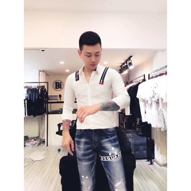 Áo Sơ Mi Nam DSQ Trắng Dài Tay Mix Khoá Vai Cực đẹp, Cao Cấp | BigBuy360 - bigbuy360.vn