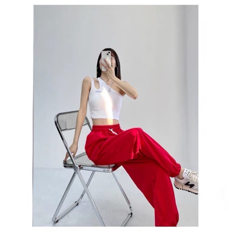 COZOK Quần Thể Thao Lưng Cao Ống Rộng In Chữ Phong Cách Hip Hop