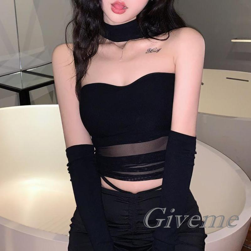 Áo Lưới Màu Trơn Hở Lưng Gợi Cảm Cho Nữ Kèm Vòng Cổ