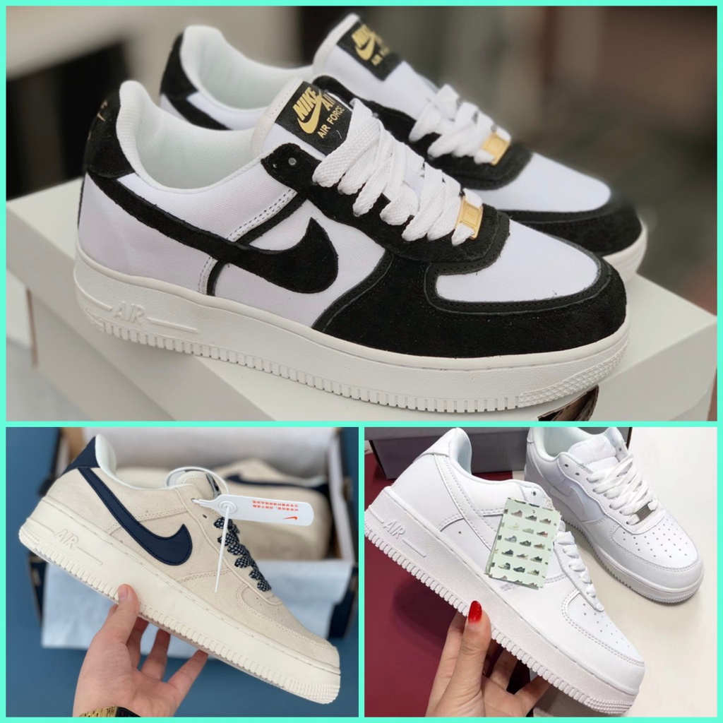 Giày Thể Thao Nam Nữ, Giày_Nike trắng , xám lông chuột, sữa viền than· Air Force 1 Full Bothan