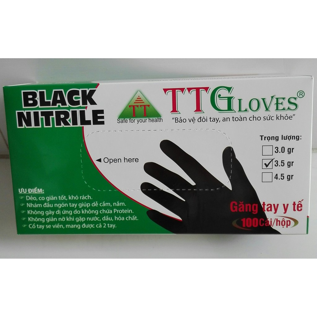 Găng tay y tế không bột TTGloves màu đen 3.5Gr