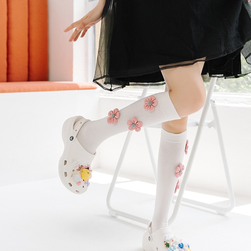 Vớ Dài Qua Gối Vải Cotton Dệt Kim Mỏng Họa Tiết Hoa 3D Kiểu Lolita Nhật Bản Dễ Thương Cho Nữ Sinh