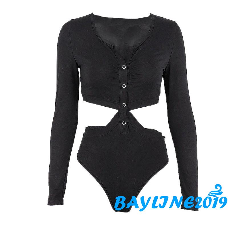 Áo Liền Quần Tam Giác Dài Tay Cổ Chữ V Màu Trơn Dáng Ôm Thời Trang Mùa Xuân Thu Dành Cho Nữ