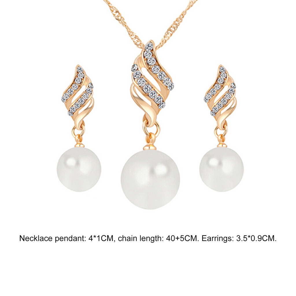 Bộ dây chuyền khuyên tai đính đá quý ngọc trai nhân tạo sang trọng quý phái dành cho nữ