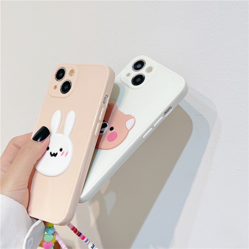 Ốp Điện Thoại TPU Dẻo Họa Tiết Hoạt Hình Chú Gấu/ Thỏ Dễ Thương Chống Rơi Cho IPhone 13 12 11 Pro Max X XS XR 8 7 6 Plus