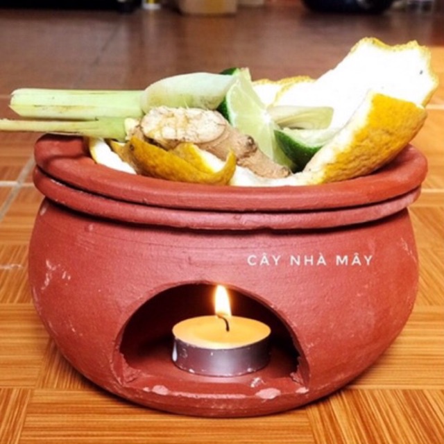 Bếp đất nung đốt xông bồ kết, vỏ cam, chanh, bưởi, thơm nhà và thư giãn (14cm) - Hàng Bát Tràng chuẩn đẹp