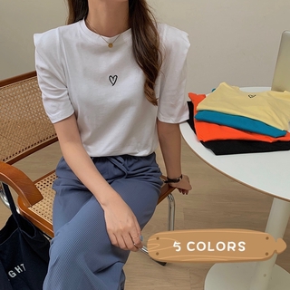 Áo thun tay ngắn cổ tròn thêu hình phong cách cổ điển Hàn Quốc 41342