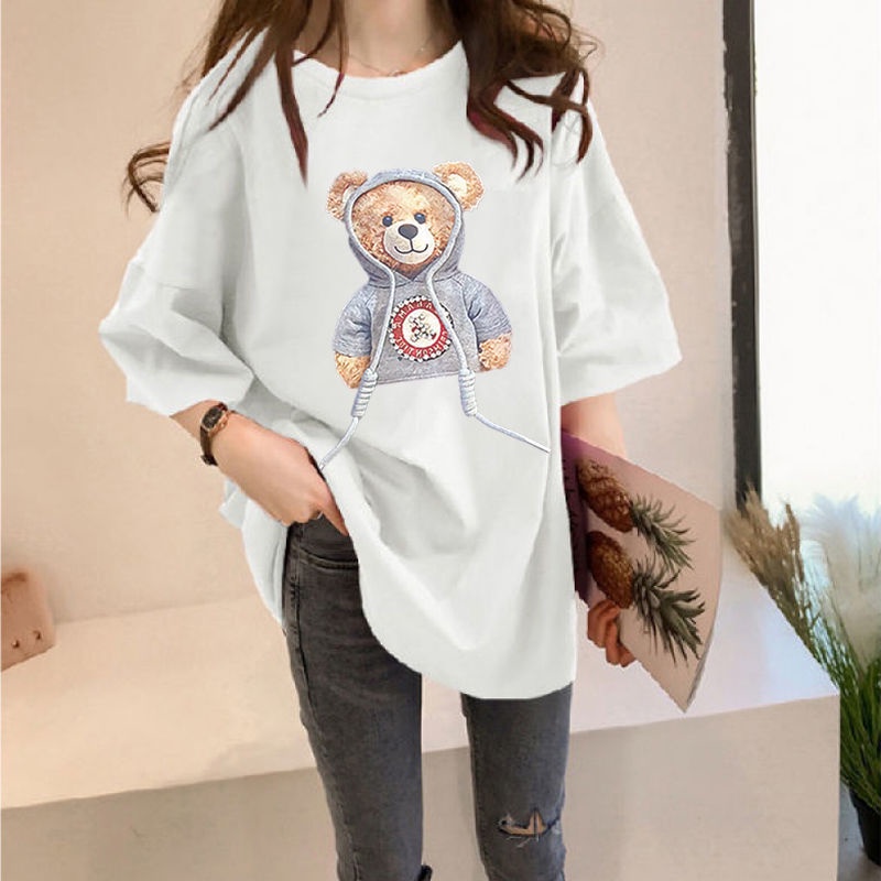Áo thun cotton tay lửng dáng rộng phong cách Hàn Quốc thời trang mùa hè mới cho nữ