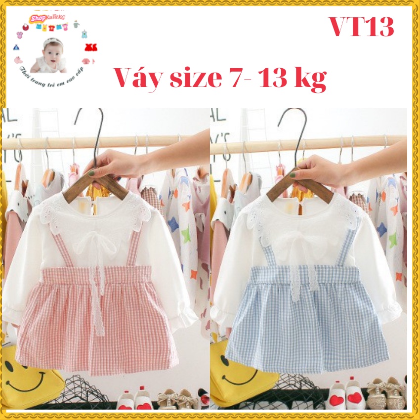Váy thu đông caro giả yếm cổ ren bé gái size 6-13kgVT13