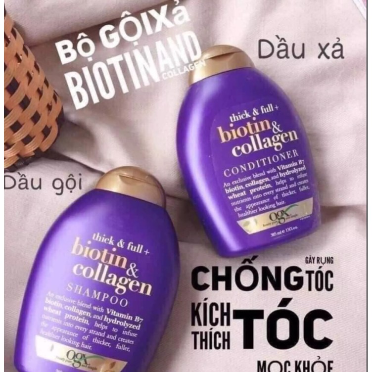 Cặp Dầu Gội Xả Biotin &amp; Collagen OGX Thick &amp; Full Nuôi Dưỡng và Kích Thích Mọc Tóc