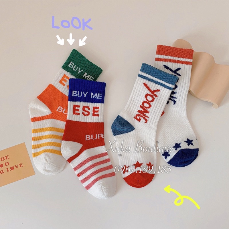Tất Trẻ Em Hàn Quốc Cool Ngầu, Tất Dài Cute Cao Cấp Cho Bé Trai Bé Gái Từ 3 - 12 tuổi