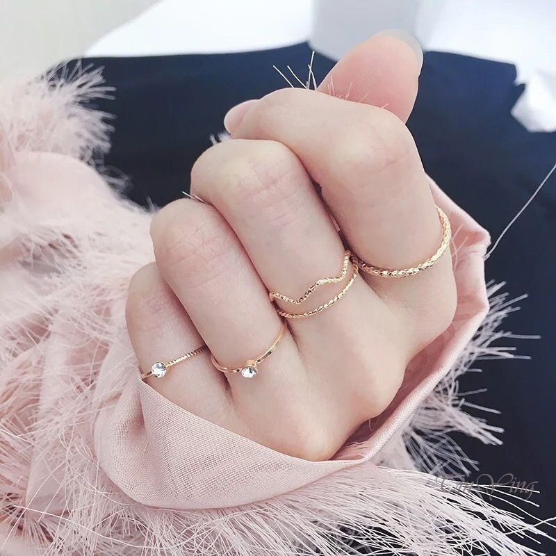 GETNOIVAS Set 5 Nhẫn Đeo Tay Kim Loại Đính Đá Thời Trang Nữ