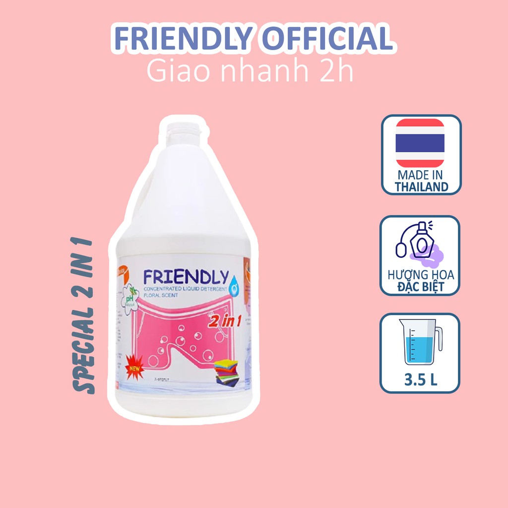 Nước giặt xả đậm đặc FRIENDLY 3,5 lít - Làm mềm vải, hương hoa nhẹ nhàng