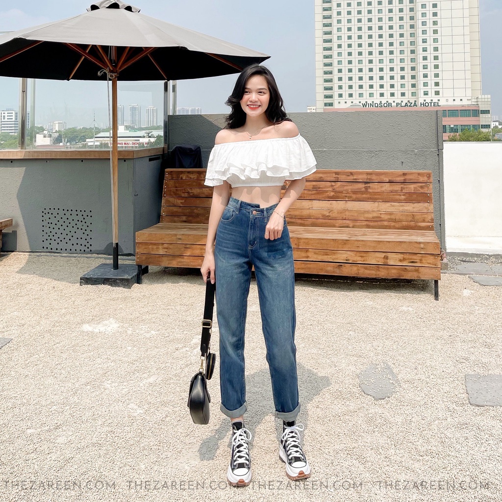 QUẦN JEANS BAGGY NÚT LỆCH ZAREEN JEA132 XANH ĐẬM