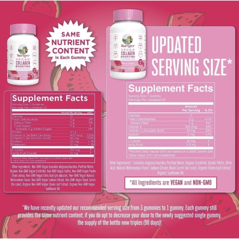 Kẹo dẻo collagen thuần chay, ko biến đổi gen Mary Ruth's Collagen boosting 90viên USA