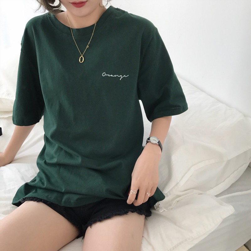 SUXI Áo thun nữ tay ngắn in chữ đơn giản thời trang Hàn Quốc