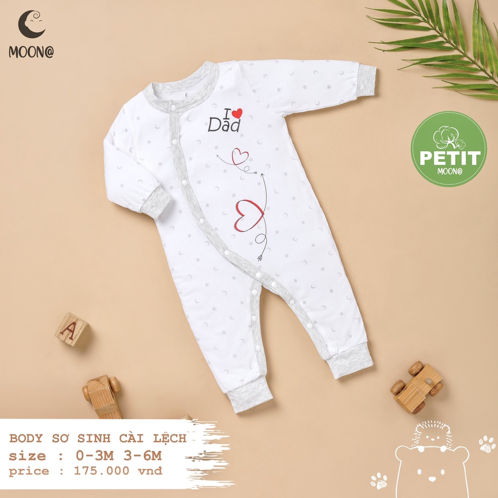 Bộ liền thân body dài sơ sinh Moon vải petit mỏng vừa mặc ngủ quanh năm