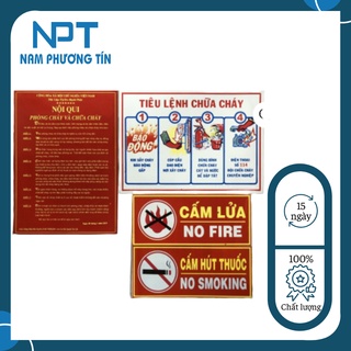 Bộ bốn bảng nội quy, tiêu lệnh PCCC, cấm lửa, cấm hút thuốc loại tôn