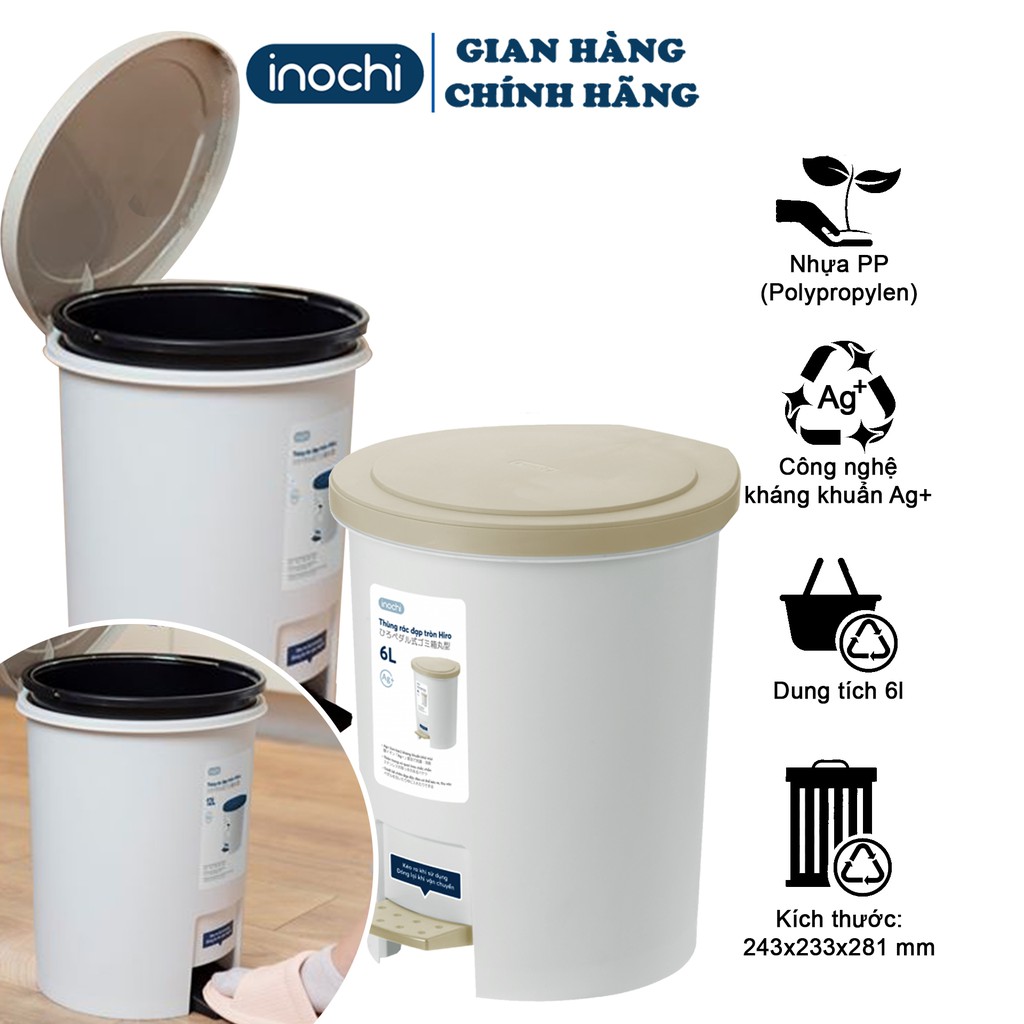 Thùng Rác Nhựa Đạp Chân Nắp Tròn inochi 6L 12 Lít Sọt Rác Văn Phòng mini thông minh THRT6L