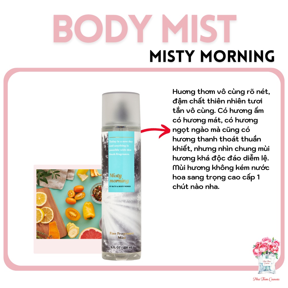 Xịt Thơm Toàn Thân Bath & Body Works Misty Morning Thanh Mát Lưu Hương Lâu Giúp Khử Mùi 236ml