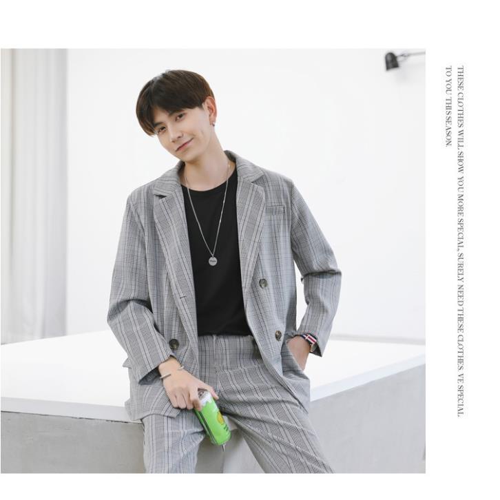 Áo Blazer nam + quần hàng cao cấp  phong cách Korean kẻ sọc 2 màu