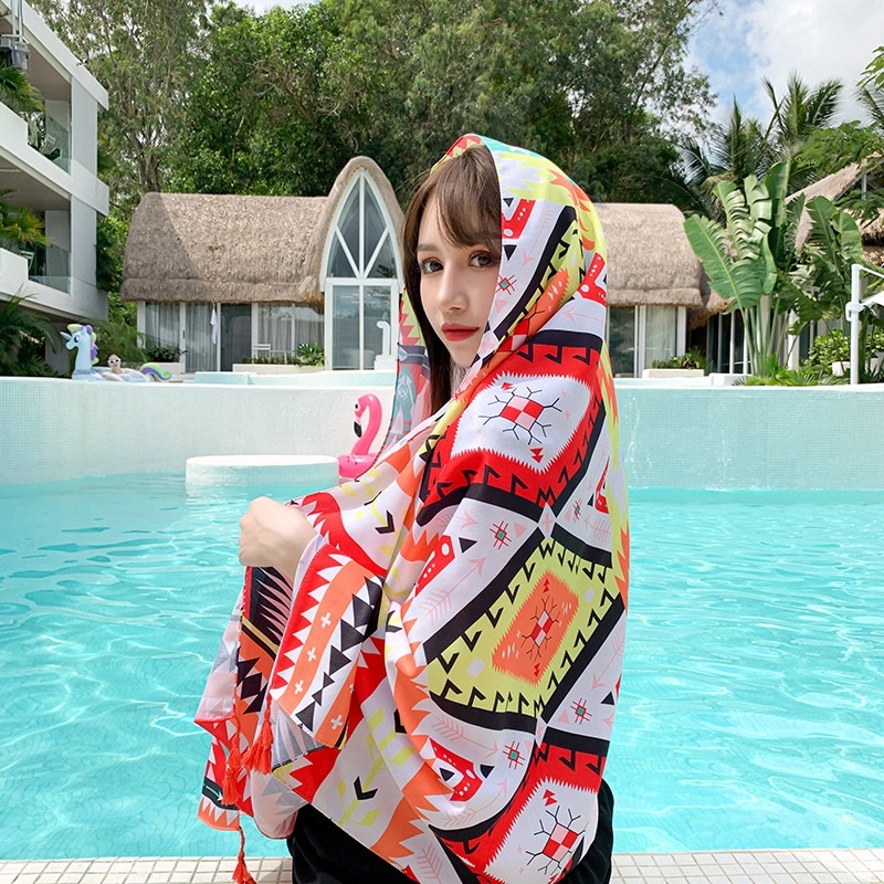 Khăn choàng cổ in hoa văn thổ cẩm hàng loại 1 size 90x180cm