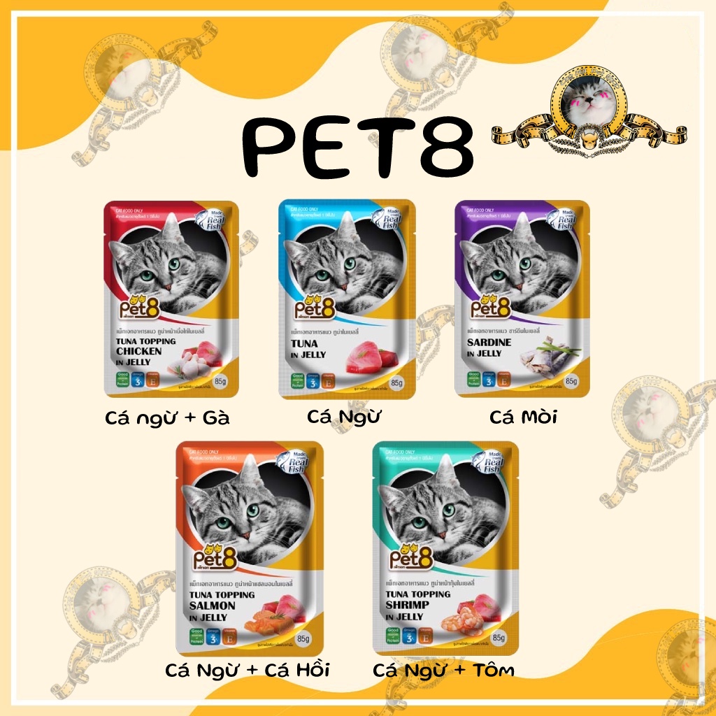 Thức ăn ướt pate cho mèo PET8 gói 85g - Hàng nội địa Thái Lan thumbnail