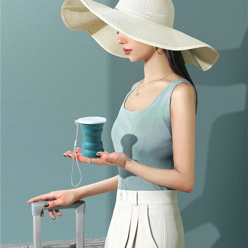Cốc Đựng Nước Bằng Silicone Có Thể Gấp Gọn Kèm Nắp Đậy Thân Thiện Với Môi Trường Thời Trang Dùng Khi Đi Du Lịch Ngoài Trời