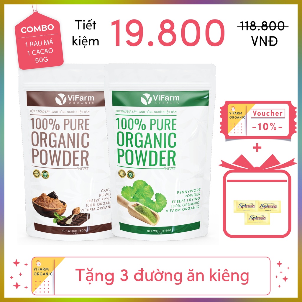 Bột Rau Má Nguyên Chất ViFarm 50Gram Organic 100%, Bột Rau Má Sấy Lạnh,Thanh Nhiệt