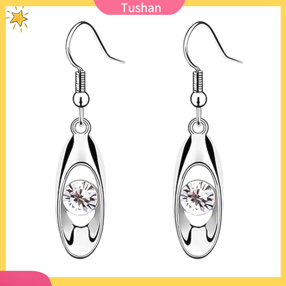 TUSH_Women Round Cut Rhinestone Inlaid Water Drop Dangle Hook Earrings Jewelry Gift