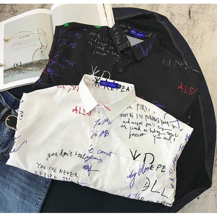 Áo sơ mi họa tiết tay dài Grafity