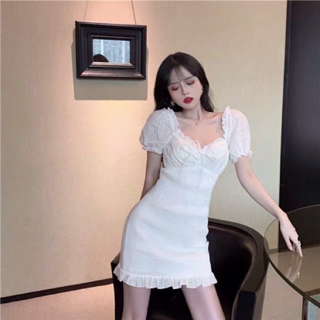 Váy trắng body tay bồng ulzzang