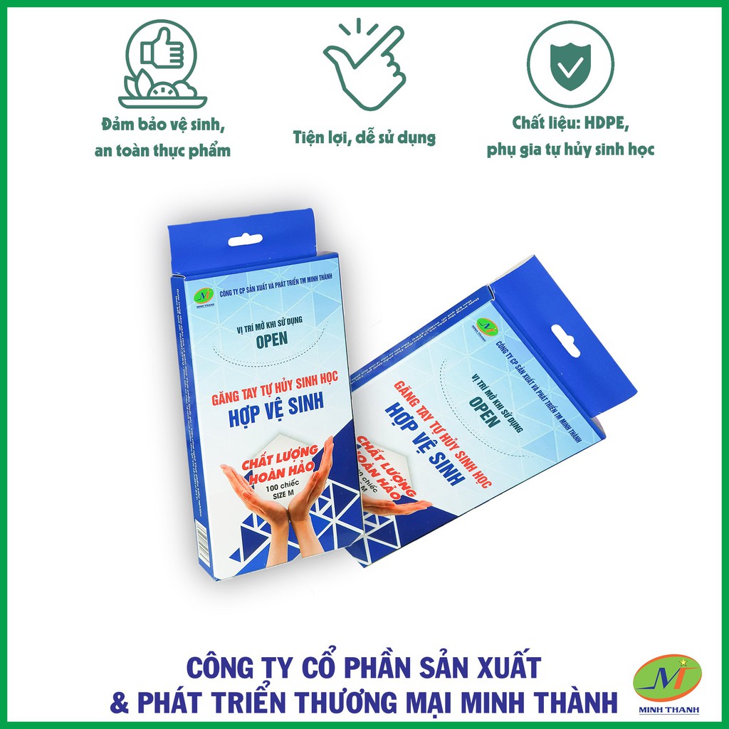 100 Găng tay tiện lợi TỰ HỦY SINH HỌC MINHTHANH - 100 cái loại dày/ 1 Hộp