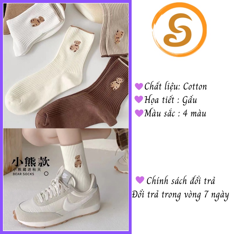 Tất gấu nữ cổ cao vải cotton phong cách Hàn Quốc