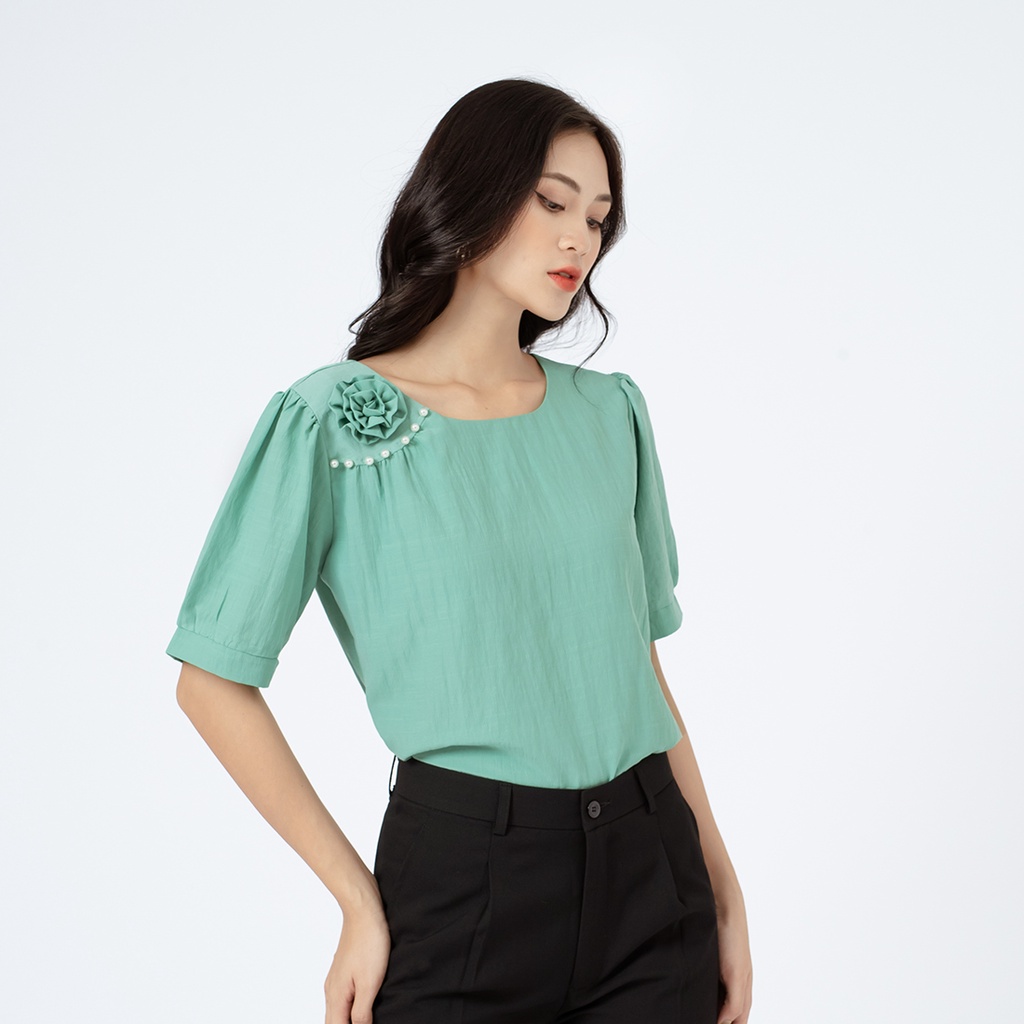 Áo kiểu nữ thiết kế thời trang Eden dáng suông tay ngắn chất liệu xô linen không nhăn thoáng mát - ASM177