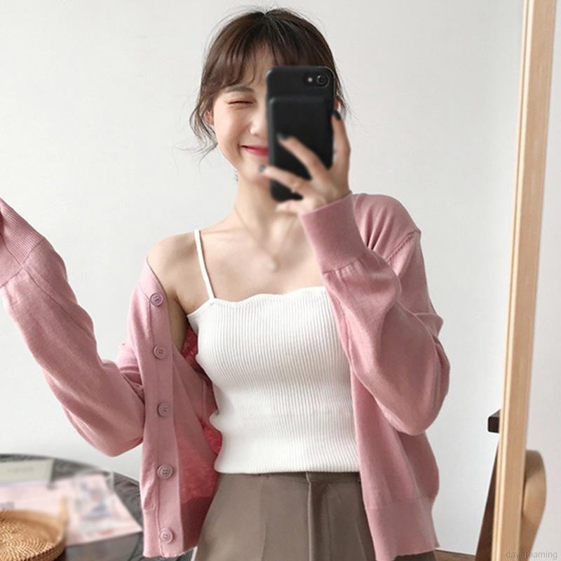 Áo Hai Dây Dệt Kim Màu Sắc Đơn Giản
