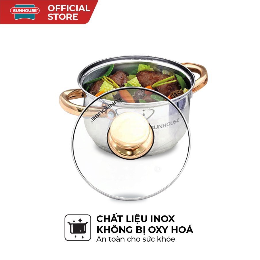 Bộ Nồi sunhouse inox 3 cái dáy dầy 5 lớp cao cấp dùng cho cả bếp từ SH781 (sezi 16,20,24cm)