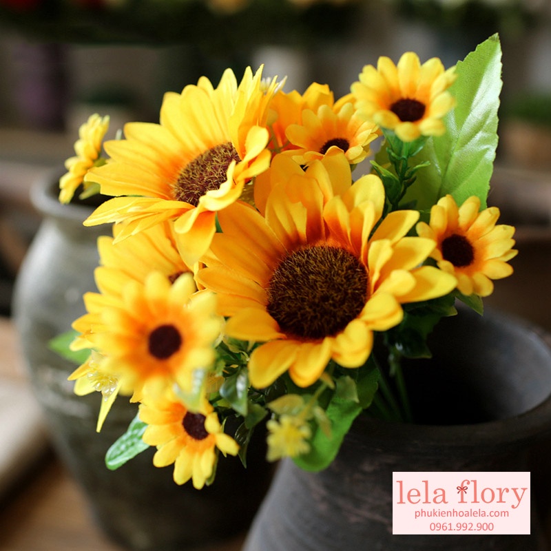 Chùm Hoa Hướng Dương, hoa hướng dương giả cắm lọ trang trí, Decor Nhà Cửa - HOG0003
