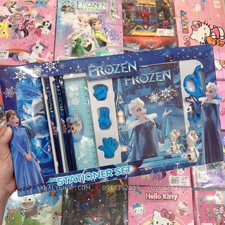Set bộ dụng cụ học tập 11 món hình công chúa Anna, Elsa (Frozen) màu xanh đậm cho học sinh, các bé - 27NDCHTFZ