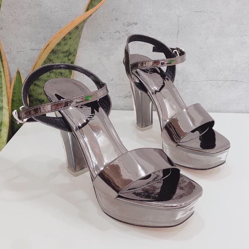 GIÀY CAO GÓT 12CM QUAI NGANG TRONG SUỐT IN HOA SANG CHẢNH CHẤT DA SI MỀM CAO CẤP