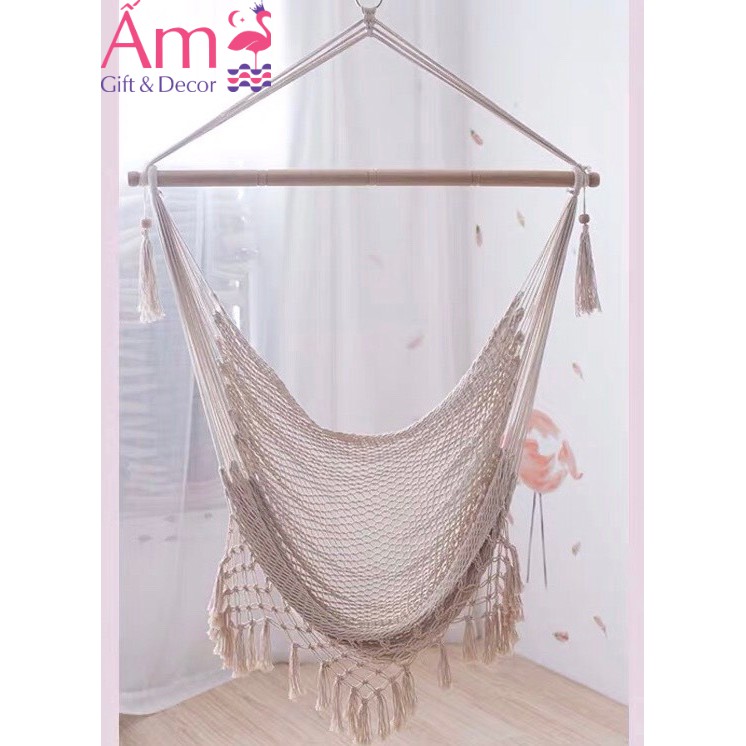 [Tặng Kèm Đệm Ngồi] Võng Treo Trần Tuarua Ấm Gift Decor BoHo Đan Dây Cotton Chịu Lực Từ 150kg Phù Hợp Với Mọi Lứa Tuổi