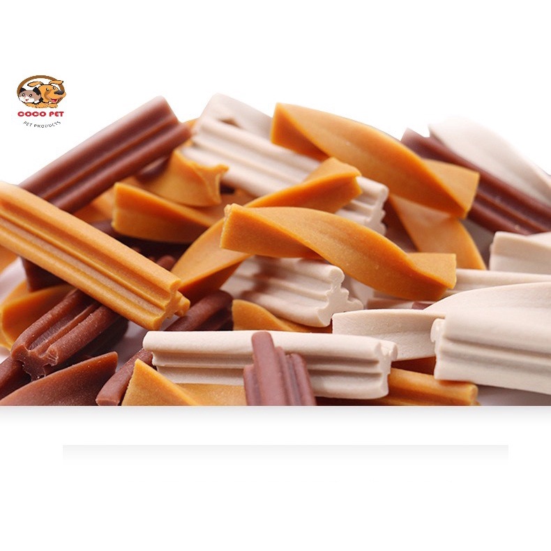 Bánh Thưởng, Thanh Xoắn Gặm Sạch Răng Cho Chó Dog Snack Pack Yahoo Túi 120g Mix 3 Vị Bò-Sữa-Gà